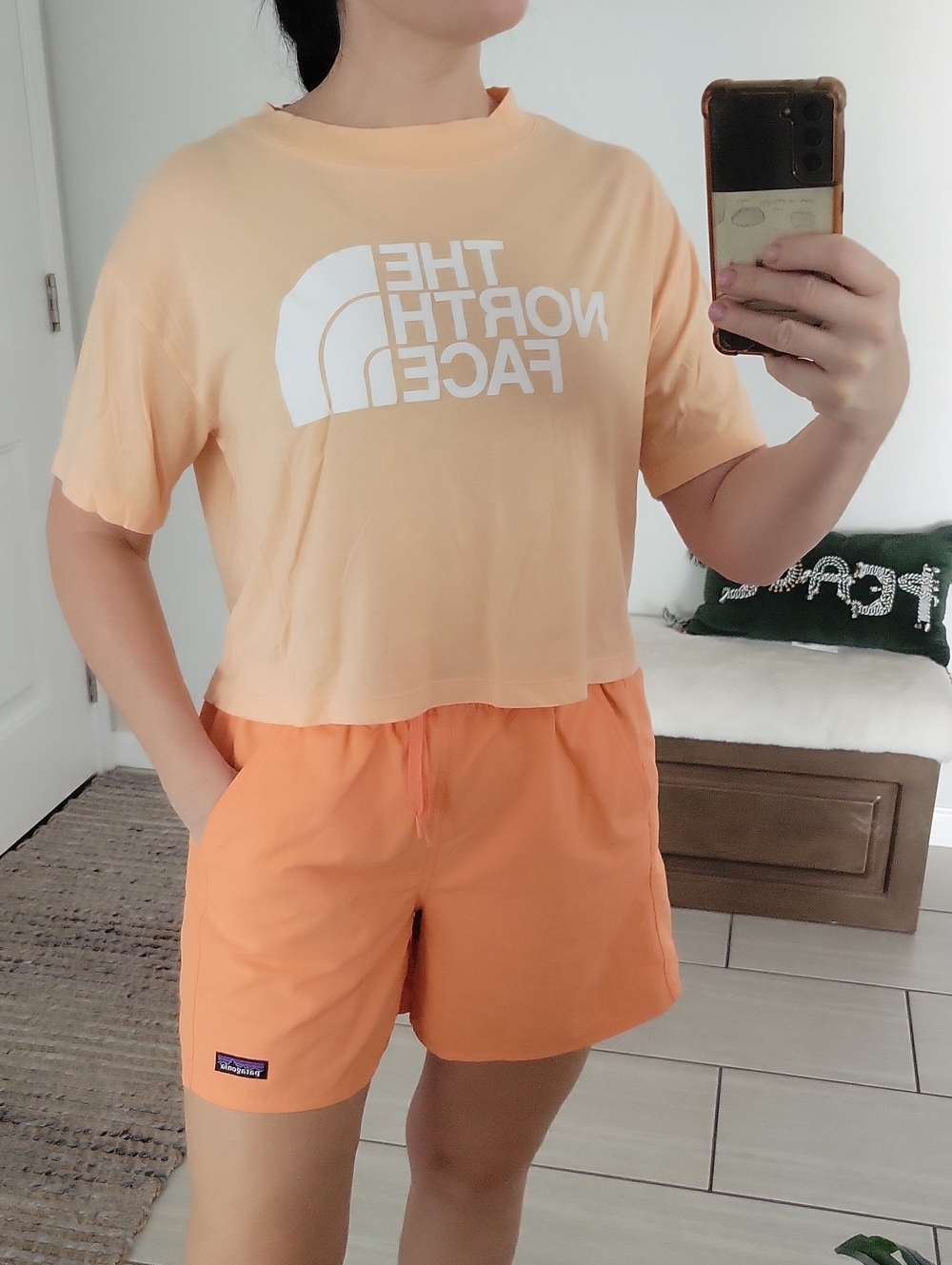 The North Face Peach Cropped Logo Tee